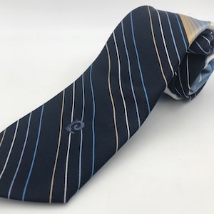 Vintage 80s Pierre Cardin Tie: Blue Pinstripe Polyester