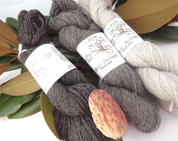 Featured listing image: Hilltop Shetland Natural Tones of Grey Collection in Fingering/Sock weight