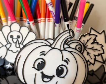 3D-geprinte Thanksgiving-kleurset voor kinderen: kalkoen, pompoen en bladeren (stiften niet inbegrepen)