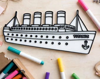 3D-geprinte Titanic-kleuractiviteit, leuk als feestcadeautje voor kinderen, kleur je eigen schip