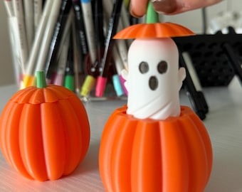 3D-geprinte draaiende pompoen-spook fidget toy – Halloween bureaudecoratie
