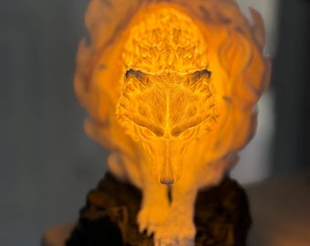 Spirit Wolf Tafellamp | 3D-geprinte fantasiewolflamp | Mystieke wolfdecoratie | Uniek cadeau voor wolvenliefhebbers | Sfeerlamp voor de slaapkamer
