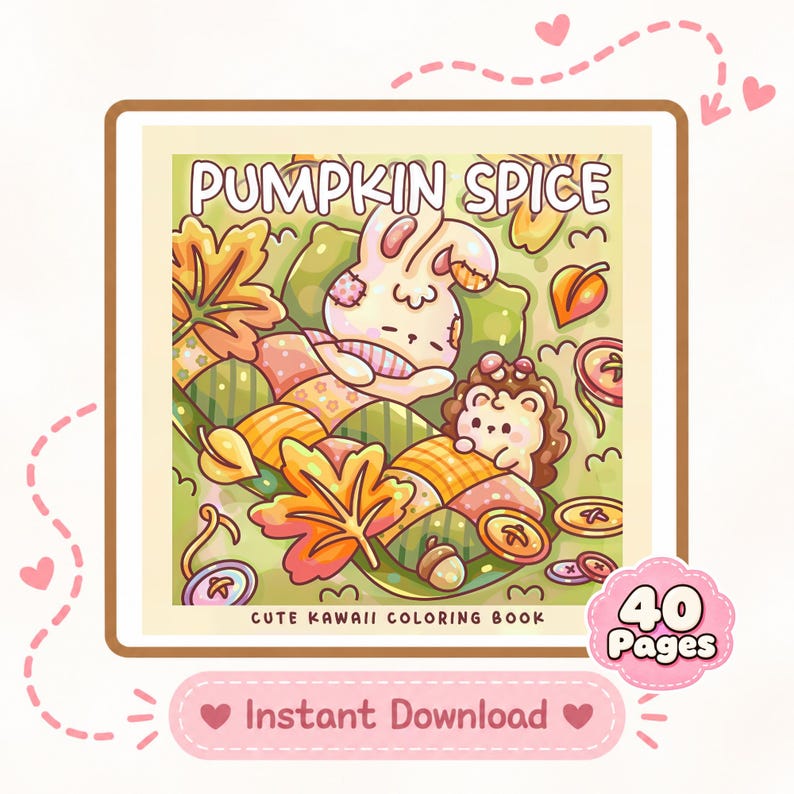 Pumpkin Spice Coloring Book, 40 Cozy Autumn Pages, Cute Animals & Fall ...