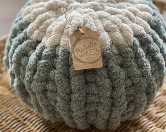 Stunning Sea-Foam and Ivory Hand Crafted, Hand Knit Round Soft Pillow