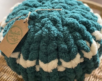 Hand Crafted, Hand Knit Teal Striped Round Soft Pillow