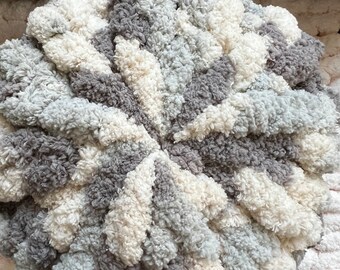 GRAY MULTI Hand-Knit Round Pillow Pouf