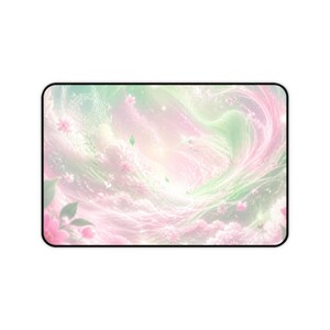 Cherry Blossom Swirl Desk Mat | Pastel Floral Fantasy, Pink Green Sakura Mouse Pad