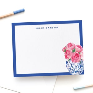 Ginger Jar Peony Stationary Set, Personalized Stationery, Personalized Notecard Set, Blue & White Stationary, Chinoisserie Notecards