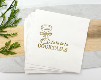 Gold Foil Christmas Cocktail Napkins: Holiday Party Drinkware, Set of 20