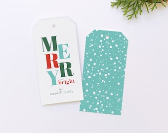 Merry & Bright Personalized Gift Tags, Custom Holiday Gift Tags, Gift Wrap, Colorful Christmas Wrapping, Wine Bottle Tag, Hostess Gift Tag