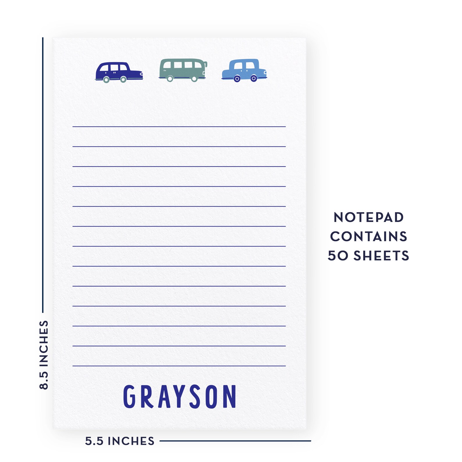 Car Notepad for Boys Personalized Stationery Pad Custom Note Etsy