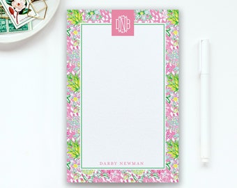 Personalized Stationary Notepad, Monogram Notepad, Lilly Note Pad, Personalized To Do List, Cute Preppy Stationary, Bright Floral Watercolor