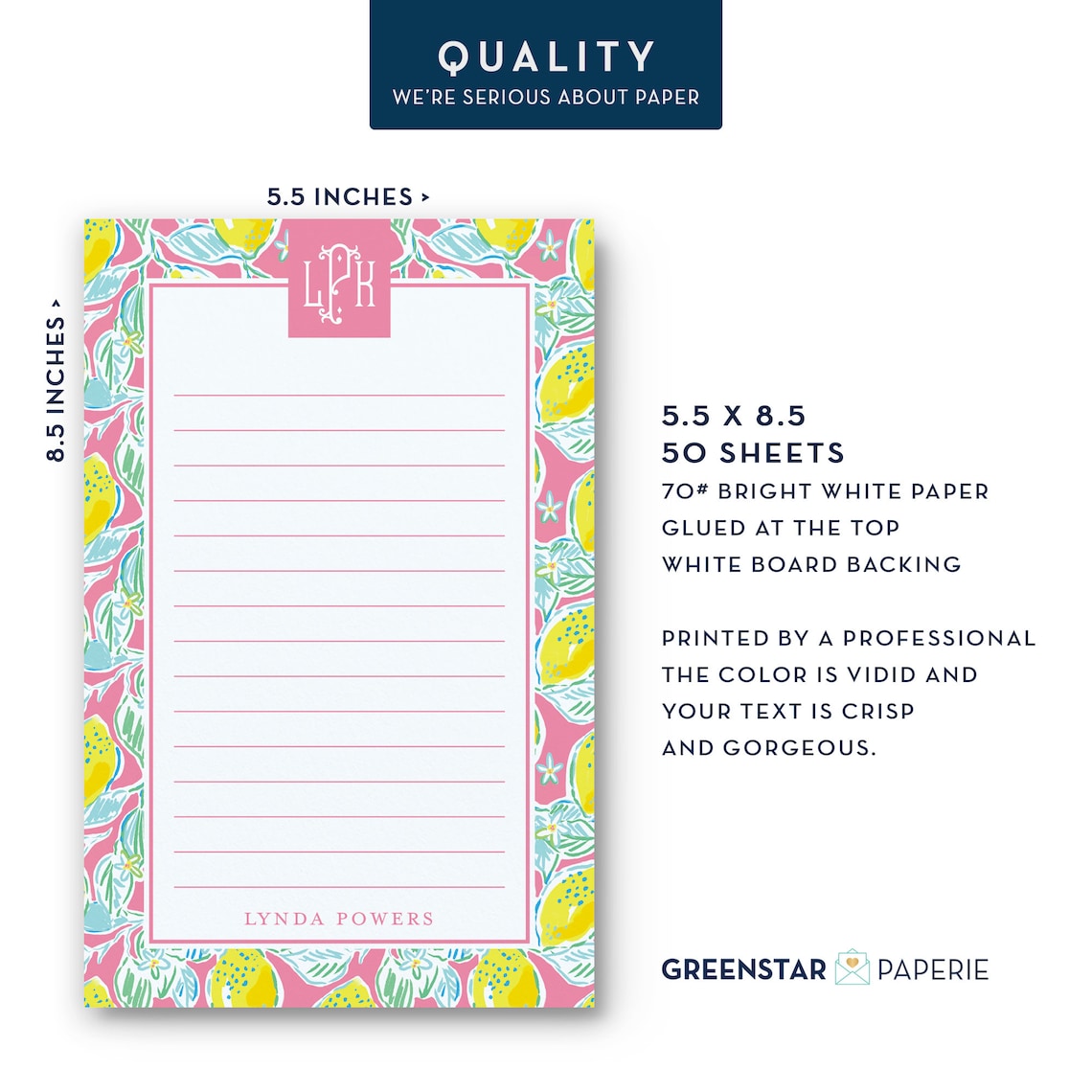 Personalized Notepad Preppy Notepad Monogram Notepad Etsy