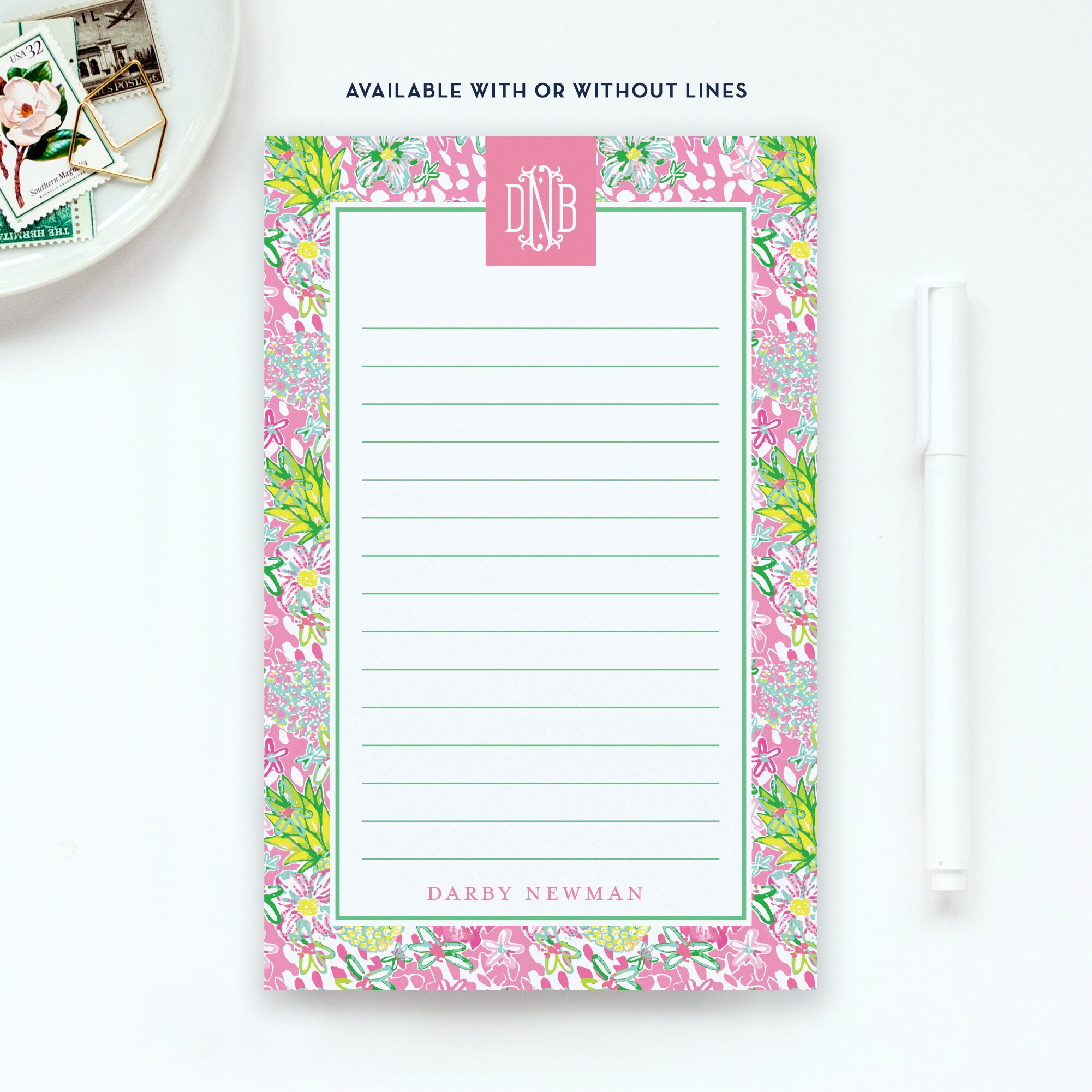 Personalized Notepad Preppy Notepad Monogram Notepad Etsy