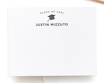 Graduation Thank You Note Card and Envelope Set for Class of 2021 High School or College Graduate - Stationary Set, Your Choice of Ink Color