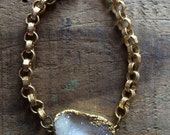 White / Quarz Druzy Armband & Vintage Messing Kette Armband