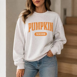 Sudadera de temporada de calabazas, jersey retro de cuello redondo de otoño, jersey de campo de calabazas de otoño