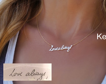 Your Handwriting Name, Signature or Word Necklace in Sterling Silver, Yellow Gold or Rose Gold - Inspirational Necklace - Memorial Jewelry