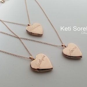 Custom Engraved Heart Locket With Name, Initials or Date - Insert Your Photos in Sterling Silver or Solid Gold - Personalized Locket