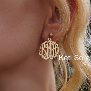 Personalized Monogram Earrings, Name Initial Earrings, Small to Large Sizes in Yellow Gold, Sterling Silver or Rose Gold image 1