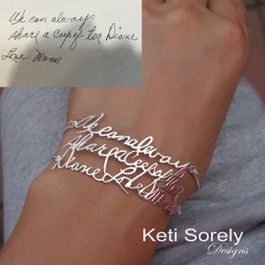 10K, 14K, 18K or Sterling Silver Message Bracelet Made Using Your Handwriting, Triple Line Bracelet in Yellow Gold, Rose or White Gold,