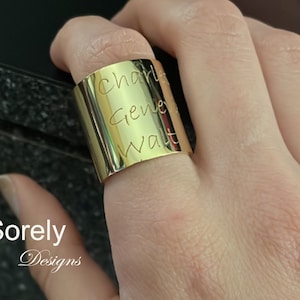 Engraved Tube Ring with Your Message in Sterling Silver, Yellow Gold or Rose Gold. Personalized Tube Ring, Handwriting Ring.