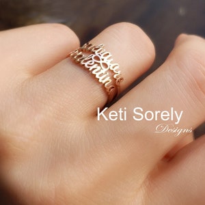 Stacking Names Ring with Infinity In the Middle In Sterling Silver, 10K 14K or 18K Solid Gold, Double Name, His & Her Ring, Kids Names ring.