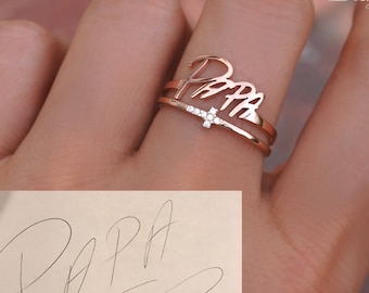 10K, 14K or 18K Solid Gold or Silver Signature Ring With Stacking Sideways Cross Ring in Yellow Gold,Rose Gold, White Gold