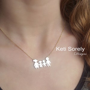 Create Your Own Kids and Parents Silhouettes in Sterling Silver or Solid Gold: 10K, 14k or 18K Your Personalized Family Necklace.