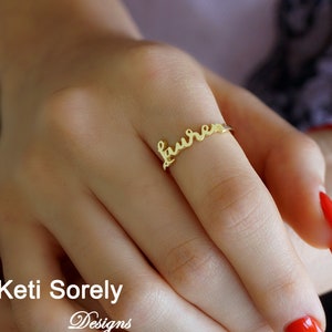 10K, 14K or 18K Solid Gold Ring, Handmade Personalized Name Ring (Order Any Name) Sterling Silver, Yellow, Rose or White Gold