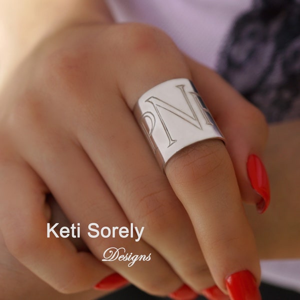 Tube Ring with Personalized Monogram Initials in Sterling Silver, Yellow, Rose or White Gold - Tube Ring With Engrave Initials - Pipe Ring
