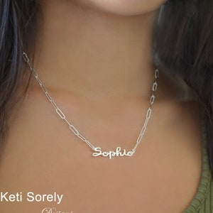 Personalized Name Necklace With Paperclip Chain - Staples Chain  - Sterling Silver, Yellow or Rose Gold