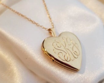 Heart Locket Necklace With 2 Photo Holders, Engrave it With Monogram Initials, Date or Small Message in Sterling, Yellow or Rose Gold