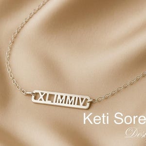 10K, 14K or 18K Solid Gold Roman Numerals Necklace, Sterling, Yellow, Rose or White Gold, Wedding date, Birth Date, Engagement Date, etc