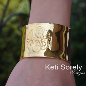 Custom engraved Cuff Bangle With Personalized Initials in Sterling Silver, Yellow Gold or Rose Gold, Hand Engraved Statement Bangle