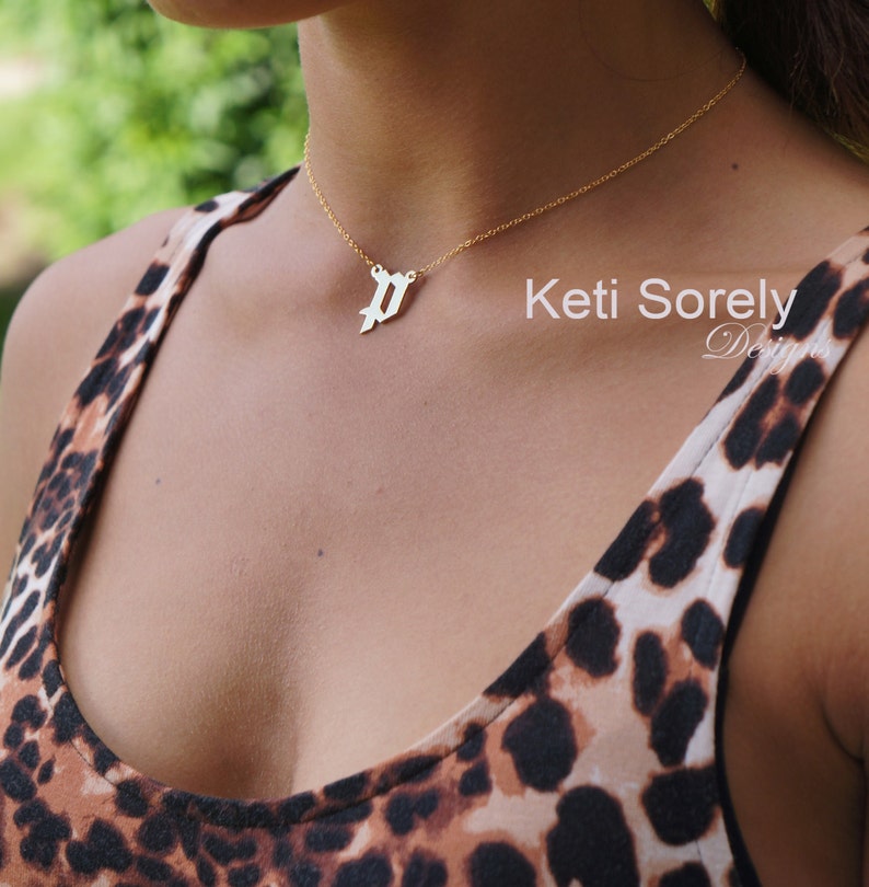 Personalized Gothic Initial Necklace Order Your Initial Handmade Initial necklace in 10K, 14K or 18K Solid Gold, Silver, 14K Goldfilled image 1