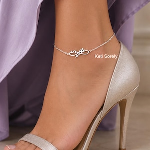 Personalized Arrow Infinity Anklet With Any Initial in Sterling Silver, Yellow, White or Rose Gold, infinity Knot.