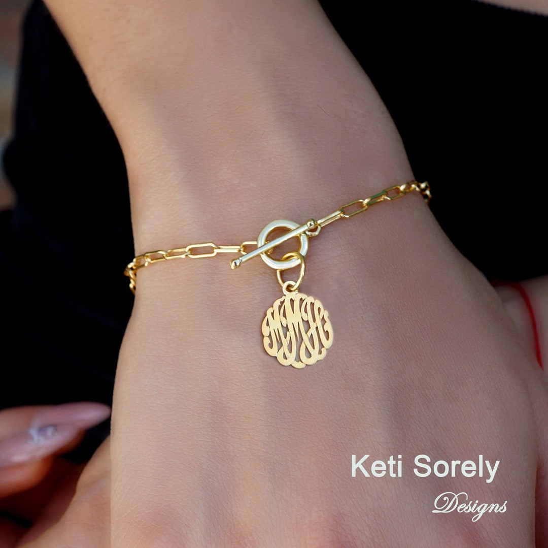 Paperclip Toggle Bracelet With Cut Out Monogram Initials Etsy