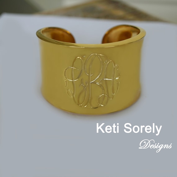 Monogram Cuff bracelet - Custom engraved in various widths 14k gold filled, Rose  gold filled or sterling silver Adjustable cuff bangle