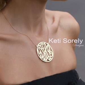 Designer Jewelry - Monogram Necklace with Frame - Small To Large Size Initials (Order Any Initials) - Sterling Silver and 24K yellow Gold