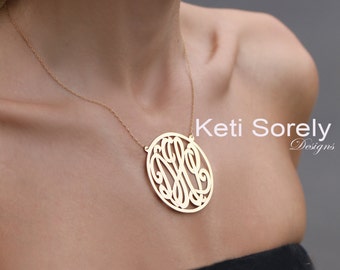 Designer Jewelry - Monogram Necklace with Frame - Small To Large Size Initials (Order Any Initials) - Sterling Silver and 24K yellow Gold
