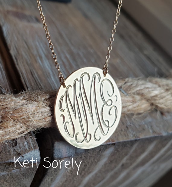 Mini Engraved Monogram Disc Necklace