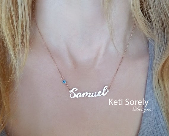 White gold name hotsell necklace with birthstone