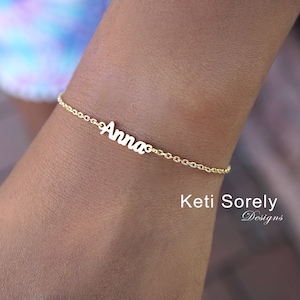 Personalized Kids Name Bracelet or Anklet - Sterling Silver or Solid Gold: 10K, 14K or 18K (Yellow, Rose or White) -Dainty Jewelry