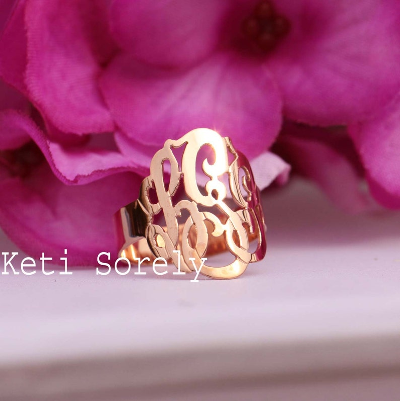 Order Any Name - 10K14K Rose Gold 14K GoldFilled or Sterling Silver and Rose Gold overlay. Designer Personalized Initials Ring