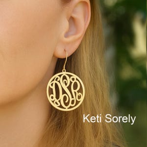 Handmade Monogrammed Initials Earrings with Frame & Ear Wire (Order Any Initials) - Sterling Silver,  Yellow or Rose Gold