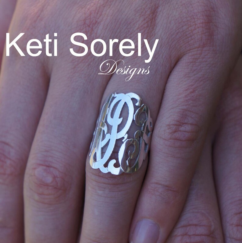 Script Monogram 18K Gold or Sterling Silver Silver Large Monogram Ring 1 14K Gold Initials Ring 10K Gold Personalized Ring