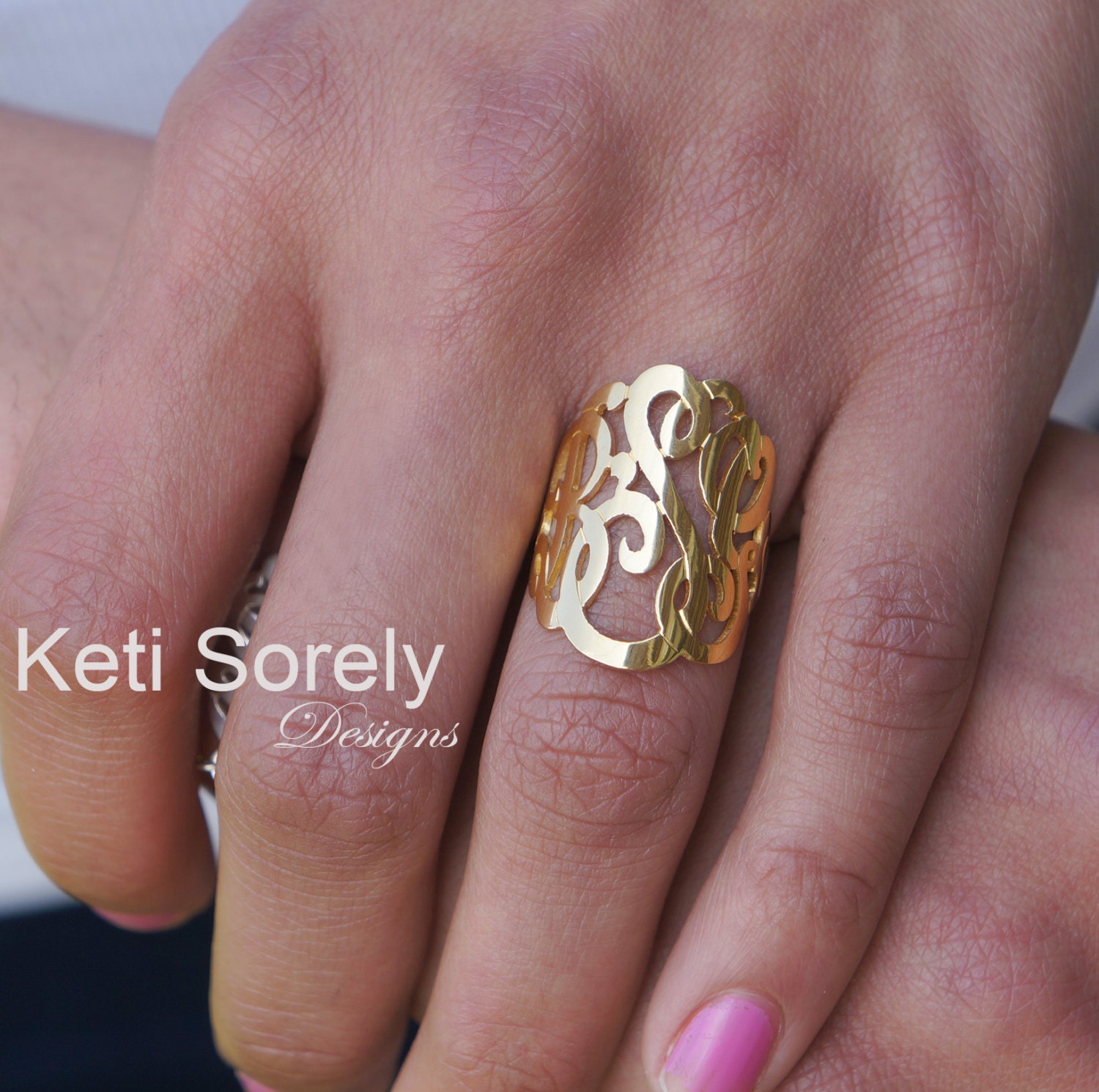 Large Monogram Ring 1 Personalized Initial Ring in - Etsy