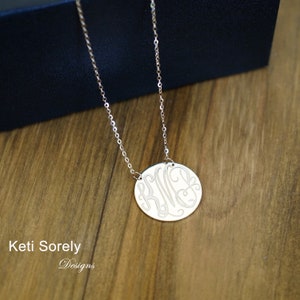 Monogram Initials Disc In Sterling Silver Monogrammed Disc Necklace Small to Large Sizes Order Any Initials Sterling Silver image 5