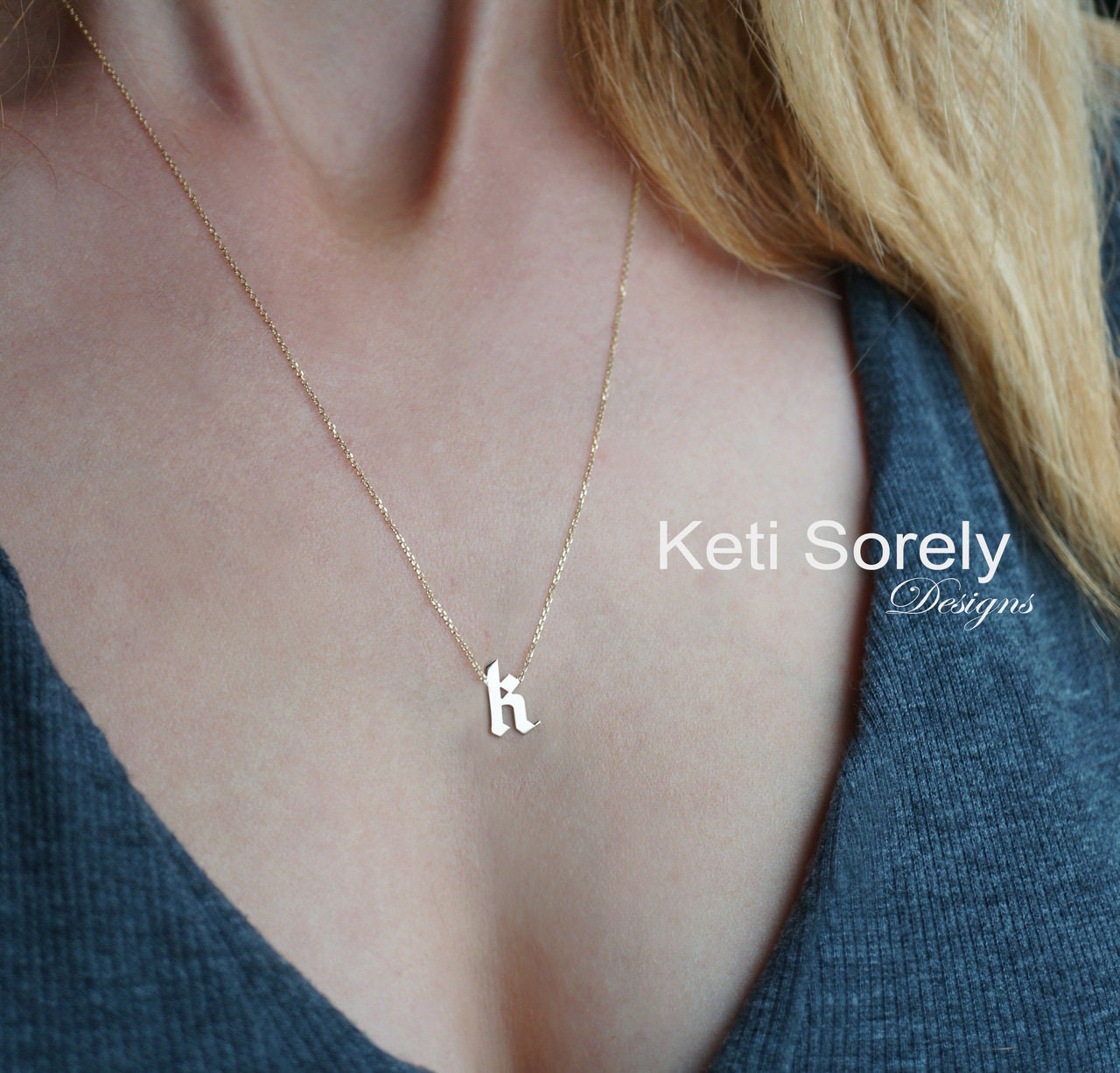 Dainty Gothic Initial Necklace | Initial necklace, Necklace, Initial pendant